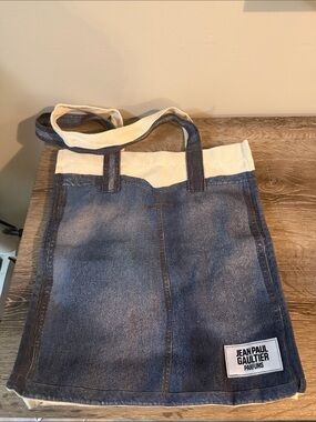 Jean Paul Gaultier Parfums Denim Look Tote in Blue & Cream 14x15x4 New